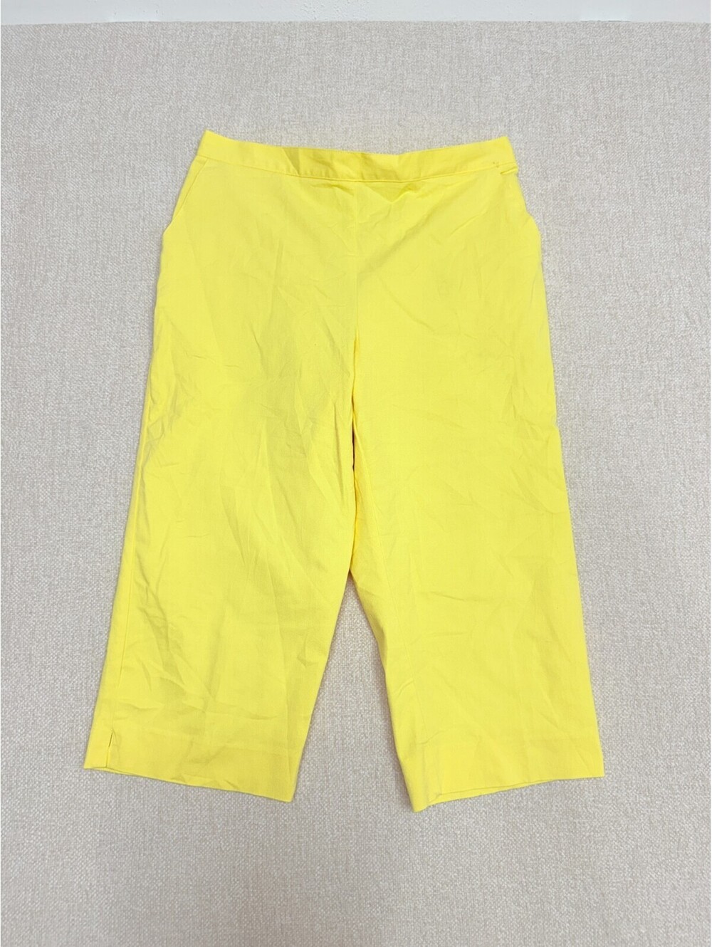 Womens Bright Yellow Elastic Waist Pull On Capri Crop Pants Medium Large
